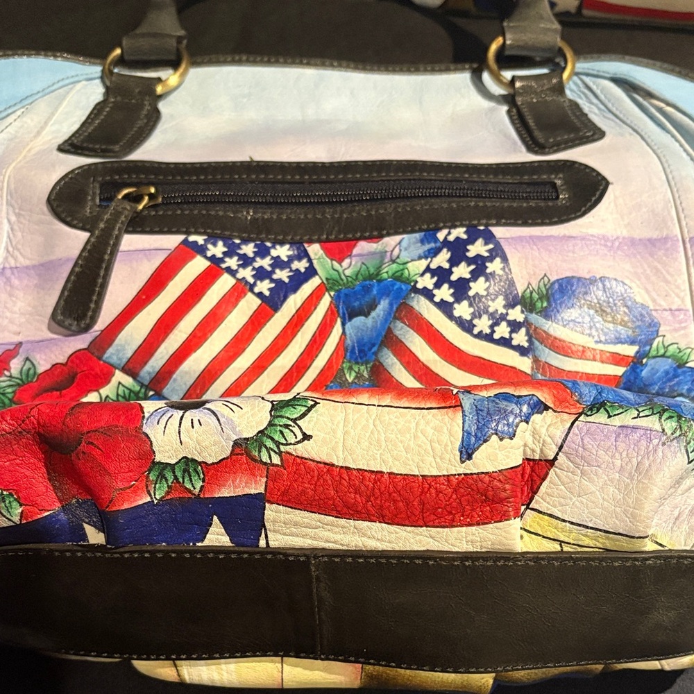Sharif Patriotic Floral Tote Bag in Blue, Red, White - Picture 4 of 9
